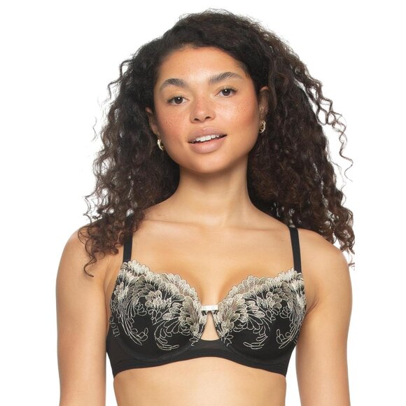NWT Paramour Aura Embroidered Contour Bra Demi Coverage Black Champagne 40DD - Picture 1 of 10
